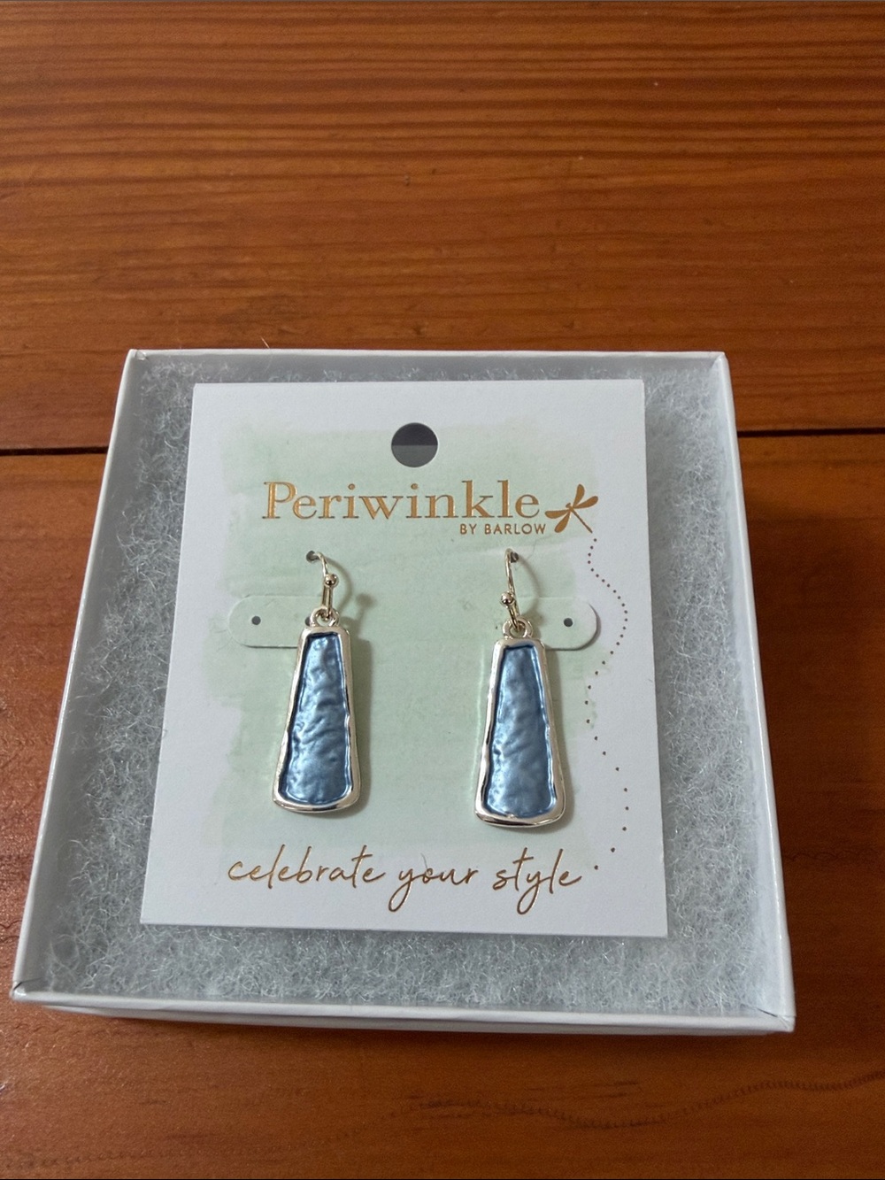 🔥🔥 Periwinkle by Barlow Iridescent Light Blue Enamel Drop Earrings, NIB